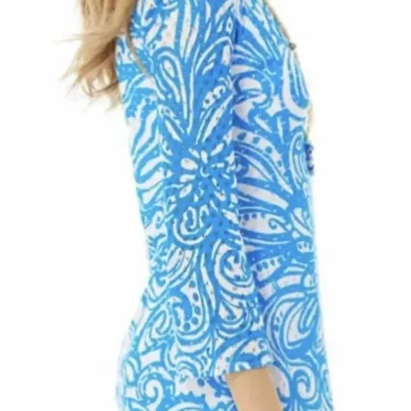 LILLY PULITZER‎ Jade Resort Blue White Current Affair Crochet Tunic Dress Small